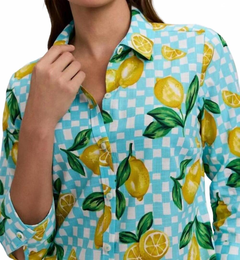 NEW FOXCROFT hampton 3/4 sleeve shirt in blue multi